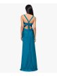 BLONDIE NITES Womens Teal Ruched Zippered Tie Open-back Cutout Sides Lined Sleeveless V Neck Full-Length Formal Gown Dress For Cheap