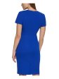 CALVIN KLEIN Womens Blue Zippered Button Trim Split Back Hem Short Sleeve Surplice Neckline Above The Knee Wear To Work Sheath Dress Online now