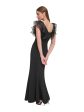 DKNY Womens Black Zippered Tiered Ruffled Organza Sleeves Square Neck Maxi Evening Gown Dress Discount