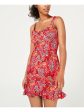 B DARLIN Womens Red Floral Sleeveless V Neck Mini Ruffled Dress Sale