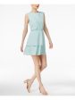 CR BY CYNTHIA ROWLEY Womens Aqua Polka Dot Sleeveless Crew Neck Above The Knee Fit + Flare Dress Sale