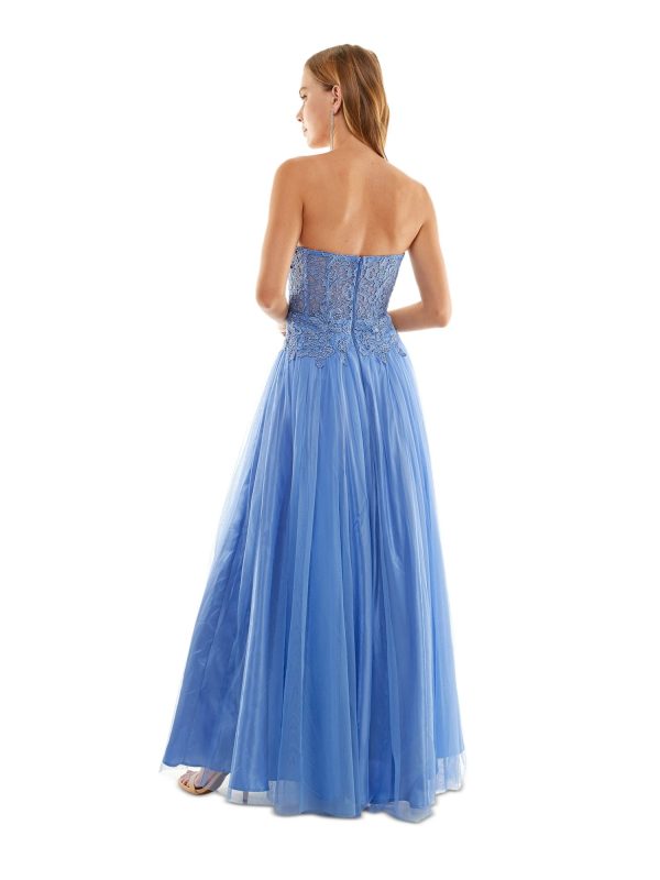 BCX Womens Blue Zippered Lined Embroidered Bustier Bodice Sleeveless Sweetheart Neckline Full-Length Formal Gown Dress For Discount