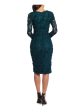 XSCAPE Womens Green Embellished Zippered Lined Slitted Long Sleeve Round Neck Below The Knee Party Sheath Dress Online