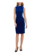 CALVIN KLEIN Womens Blue Zippered Bow Accent Sleeveless Mock Neck Above The Knee Cocktail Sheath Dress Sale