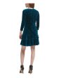 DKNY Womens Green Stretch Zippered Tiered Ruffled Hem Printed 3 4 Sleeve Crew Neck Short Evening Fit + Flare Dress Fashion