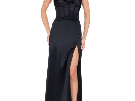 BLONDIE NITES Womens Black Pleated Zippered Boning Padded Open Lace Up Back Spaghetti Strap Sweetheart Neckline Full-Length Formal A-Line Dress Supply