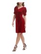 DKNY Womens Ruched Pouf Sleeve V Neck Knee Length Party Sheath Dress For Discount