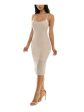 BEBE Womens Beige Zippered Lined Studded Spaghetti Strap Square Neck Midi Party Body Con Dress Online Hot Sale