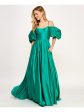 CITY STUDIO Womens Green Satin Zippered Adjustable Soft Cup Poof Sleeve Lined Pleat Pouf Sleeve Sweetheart Neckline Full-Length Formal Gown Dress on Sale