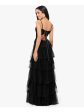 BLONDIE NITES Womens Black Cut Out Zippered Lace-up Back Pleated Tiered Spaghetti Strap Sweetheart Neckline Full-Length Party Fit + Flare Dress Hot on Sale