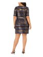 CONNECTED APPAREL Womens Navy Printed Short Sleeve Scoop Neck Short Cocktail Sheath Dress Hot on Sale