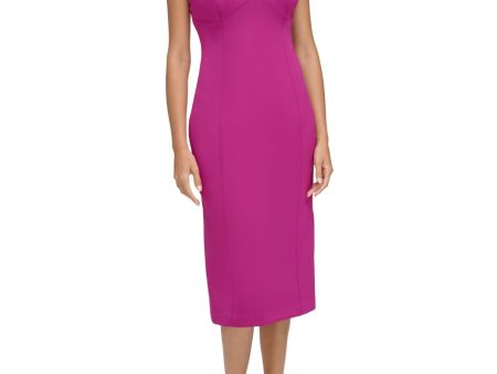 CALVIN KLEIN Womens Purple Zippered Seam Details Back Slit Cap Sleeve Sweetheart Neckline Midi Party Sheath Dress For Discount