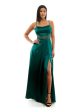 CITY STUDIO Womens Green Zippered Pocketed Mesh Inset Waist High-slit Lined Spaghetti Strap Square Neck Full-Length Prom Gown Dress For Cheap