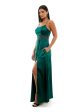 CITY STUDIO Womens Green Zippered Pocketed Mesh Inset Waist High-slit Lined Spaghetti Strap Square Neck Full-Length Prom Gown Dress For Cheap