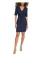 CALVIN KLEIN Womens Navy Twist Front Zippered Unlined Elbow Sleeve V Neck Above The Knee Wear To Work Sheath Dress on Sale