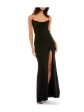 B DARLIN Womens Black Lined Open Back Crisscross Straps High-slit Spaghetti Strap Cowl Neck Full-Length Evening Sheath Dress Cheap