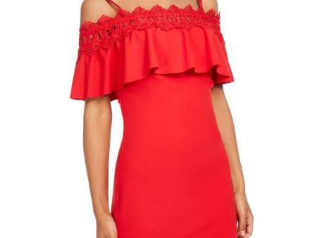 BCX DRESS Womens Red Lace Spaghetti Strap Off Shoulder Knee Length Evening Body Con Dress For Discount