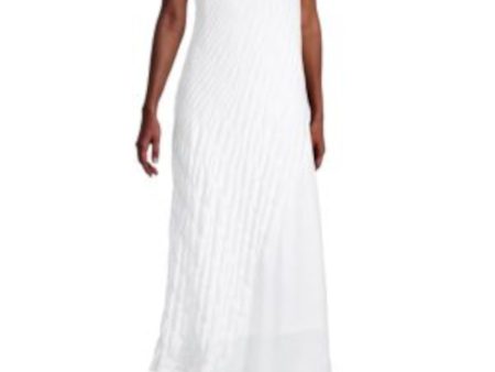 DKNY Womens White Textured Asymmetric Hem Pullover Short Sleeve Round Neck Maxi T-Shirt Dress Fashion