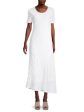 DKNY Womens White Textured Asymmetric Hem Pullover Short Sleeve Round Neck Maxi T-Shirt Dress Fashion