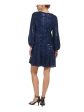 ELIZA J Womens Navy Sequined Zippered Tiered Skirt Lined Balloon Sleeve V Neck Short Party Fit + Flare Dress Online now