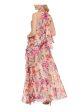 ELIZA J Womens Pink Zippered Ruffled Tie Closure At Back Floral Sleeveless Halter Maxi Party Fit + Flare Dress Online Sale