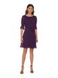 DKNY Womens Purple Zippered Lined Ruffled Cuffs Self-tie Belt Pouf Sleeve Round Neck Above The Knee Wear To Work Fit + Flare Dress Online Sale