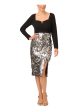 ADRIANNA PAPELL Womens Black Sequined Zippered Notched Neck Slitted Lined Long Sleeve Midi Party Sheath Dress Online Hot Sale