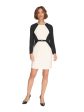 DKNY Womens Beige Zippered Belted Lined Color Block Long Sleeve Round Neck Above The Knee Wear To Work Sheath Dress For Discount