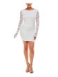 EMERALD SUNDAE Womens White Stretch Lace Open-back Shirred Long Sleeve Round Neck Mini Cocktail Body Con Dress Fashion