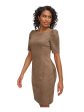 DKNY Womens Beige Zippered Faux-suede Pouf Sleeve Round Neck Above The Knee Wear To Work Sheath Dress Online Hot Sale