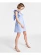 CRYSTAL DOLLS Womens Light Blue Gathered Tie-back Pullover Flutter Sleeve V Neck Short Fit + Flare Dress Online now