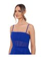 BETSY & ADAM Womens Blue Mesh Zippered Lined Corset-style Bodice Tiered Skirt Spaghetti Strap Square Neck Full-Length Prom Gown Dress Hot on Sale