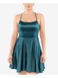 B DARLIN Womens Teal Zippered Fitted Lace-up Back Molded Cups Spaghetti Strap Square Neck Short Party Fit + Flare Dress Online Sale