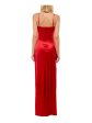 B DARLIN Womens Red Zippered Adjustable Thigh High Slit Spaghetti Strap Cowl Neck Full-Length Evening Sheath Dress Online