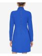 CALVIN KLEIN Womens Blue Pleated Lined Faux-tie Neck Long Sleeve Keyhole Above The Knee Party Shift Dress For Sale