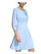 CALVIN KLEIN Womens Blue Ruched Zippered Lined 3 4 Sleeve Round Neck Above The Knee Wear To Work Fit + Flare Dress For Cheap