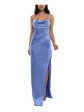 EMERALD SUNDAE Womens Blue Zippered Slitted Padded Gathered Adjustable Spaghetti Strap Cowl Neck Full-Length Formal Empire Waist Dress Online now