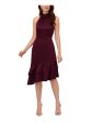 ADRIANNA PAPELL Womens Burgundy Ruched Zippered Double Ruffled Asymmetric Hem Sleeveless Halter Below The Knee Party Fit + Flare Dress Online Hot Sale