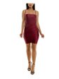 EMERALD SUNDAE Womens Burgundy Pleated Wrap Style Skirt Pullover Spaghetti Strap Square Neck Short Party Body Con Dress Online Hot Sale