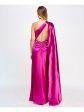 CITY STUDIO Womens Pink Zippered Slitted Cape Sleeve Cutout Back Gathered Asymmetrical Neckline Full-Length Formal Gown Dress For Discount