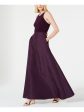 ADRIANNA PAPELL Womens Purple Sleeveless Jewel Neck Full-Length Evening Fit + Flare Dress For Cheap