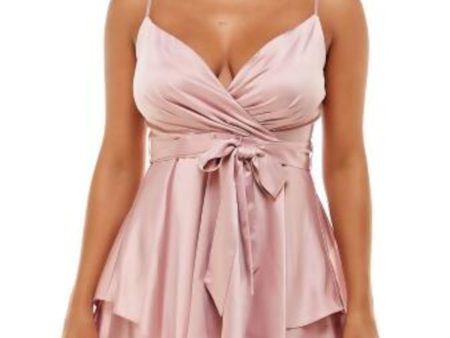 B DARLIN Womens Pink Pleated Zippered Tie Sash Layered Skirt Spaghetti Strap Surplice Neckline Mini Party Fit + Flare Dress Online Hot Sale