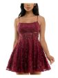 B DARLIN Womens Maroon Sequined Zippered Corset Bodice Padded Cups Spaghetti Strap Scoop Neck Short Party Fit + Flare Dress Online