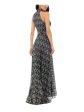 BETSY & ADAM Womens Navy Zippered Metallic Lined Pocketed Printed Sleeveless Halter Full-Length Evening Wrap Dress Online