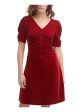 DKNY Womens Ruched Pouf Sleeve V Neck Knee Length Party Sheath Dress For Discount