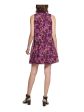 CALVIN KLEIN Womens Purple Tie Zippered Lined Floral Sleeveless Mock Neck Short Party Shift Dress Sale