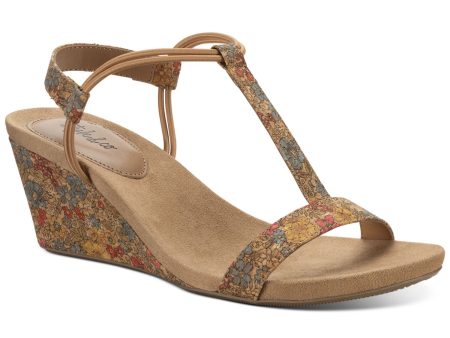 STYLE & COMPANY Womens Beige Floral Stretch Slip Resistant T-Strap Mulan Round Toe Wedge Slip On Slingback Sandal M Online