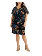 CONNECTED APPAREL Womens Navy Zippered Floral Short Sleeve V Neck Knee Length Sheath Dress For Cheap