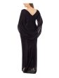 BETSY & ADAM Womens Black Pleated Zippered Cape-sleeves Drape Back Lined Boat Neck Full-Length Formal Sheath Dress For Sale