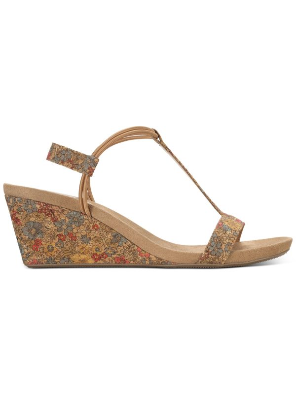 STYLE & COMPANY Womens Beige Floral Stretch Slip Resistant T-Strap Mulan Round Toe Wedge Slip On Slingback Sandal M Online